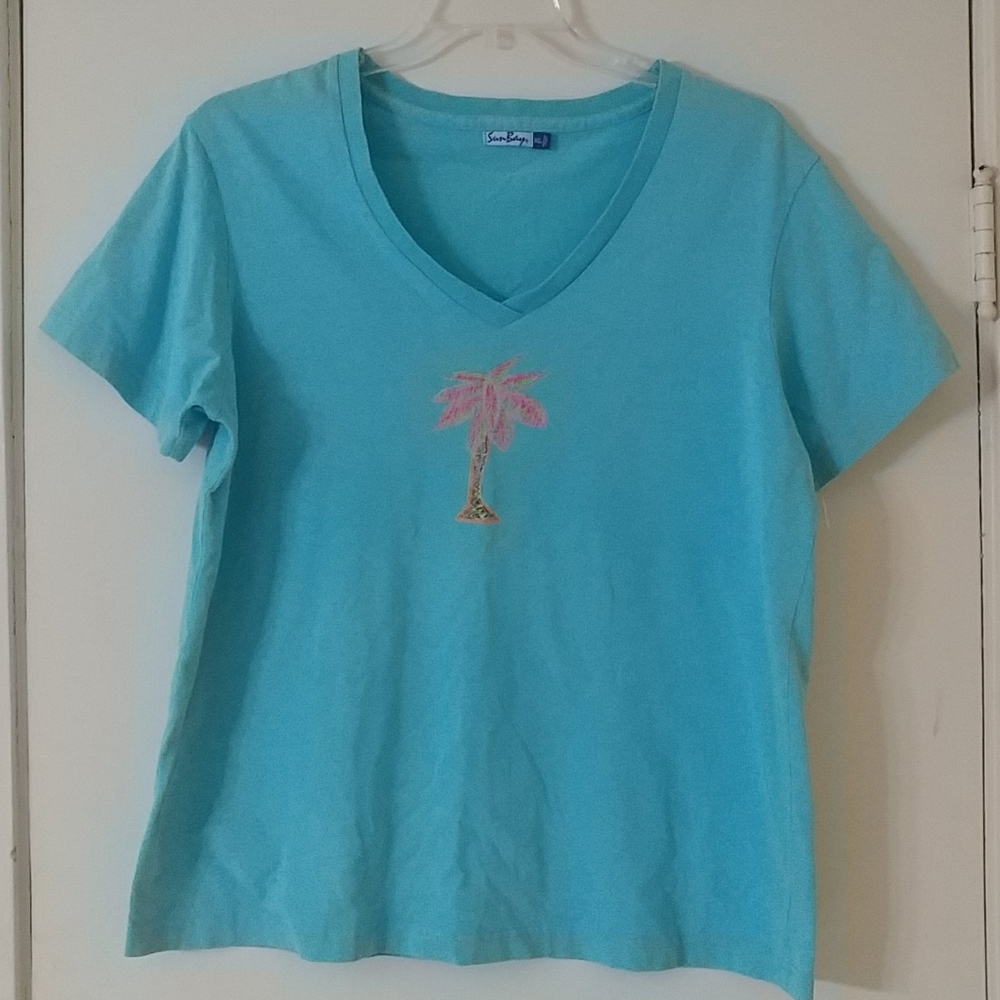 SUNBAY Aqua V-Neck Summer Cruise Top XL